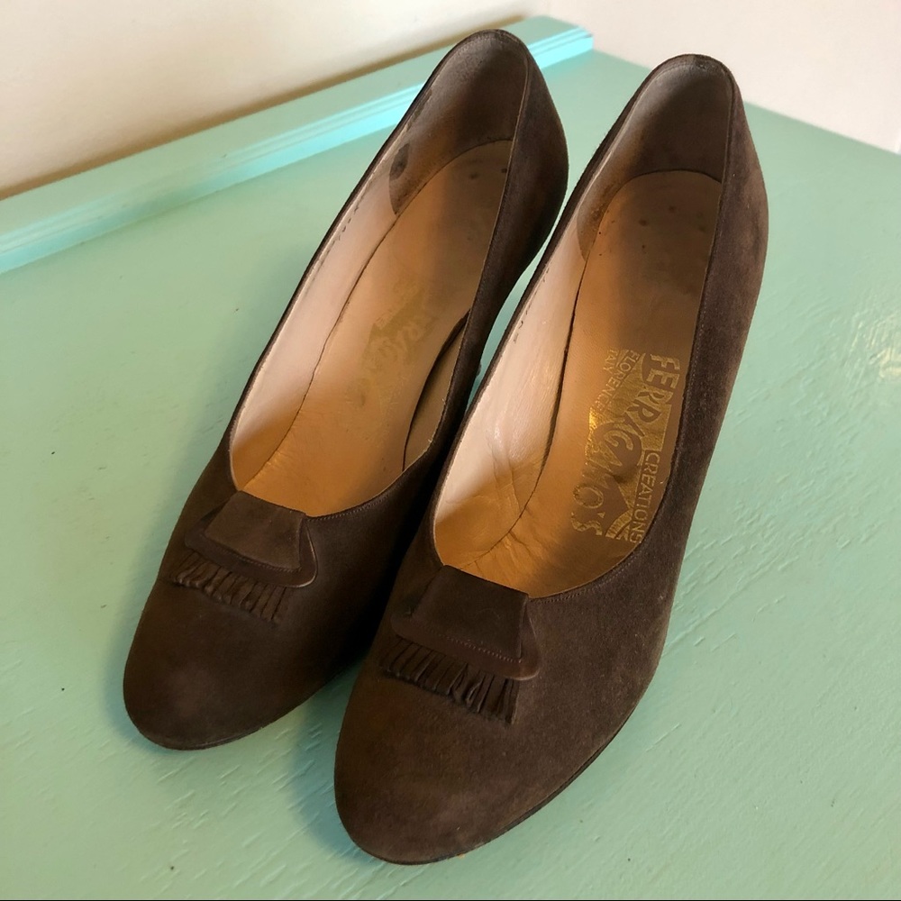 Vintage Brown Suede Salvatore Ferragamo Heels - Picture 2 of 8